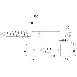 Zemný vrut, pätka U, 140 x 140 mm, žiarový pozink Zemný vrut, pätka U, 140 x 140 mm, žiarový pozink